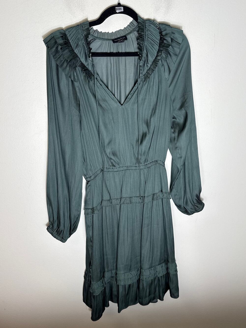 Current Air Green Silky Long Sleeve Mini Tiered Dress Sz S